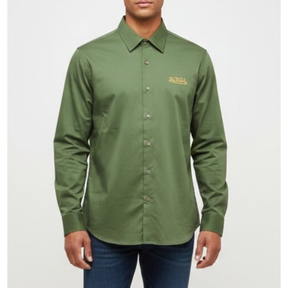 NWT Von Dutch Originals Olive Green Button Up Shirt Men Medium Embroidered Logo
